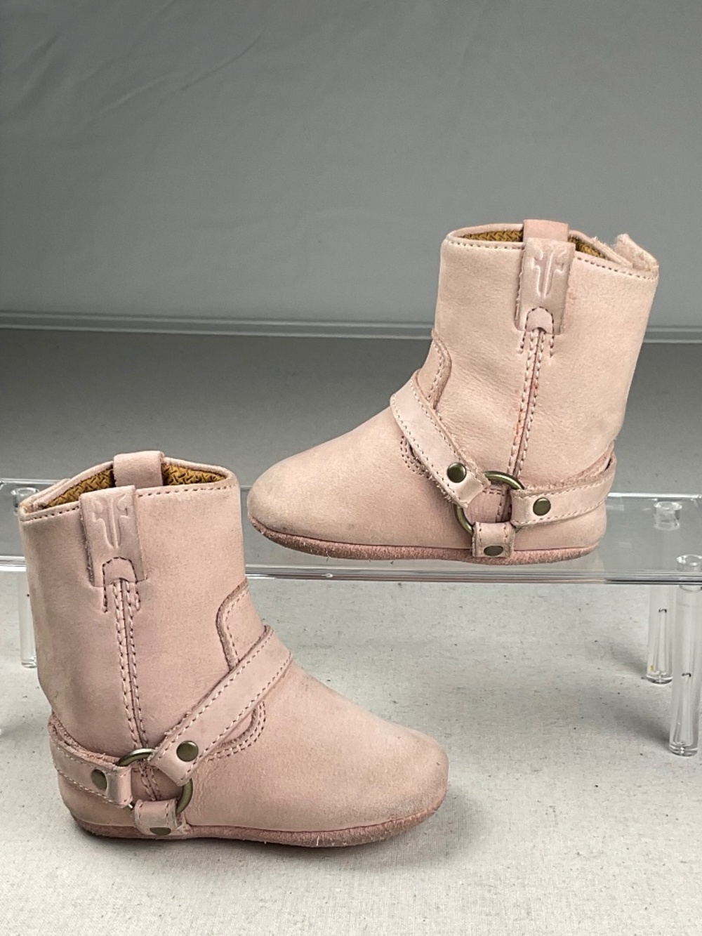 Frye Harness Boots, Blush Pink Suede & Leather, Baby Size 2M